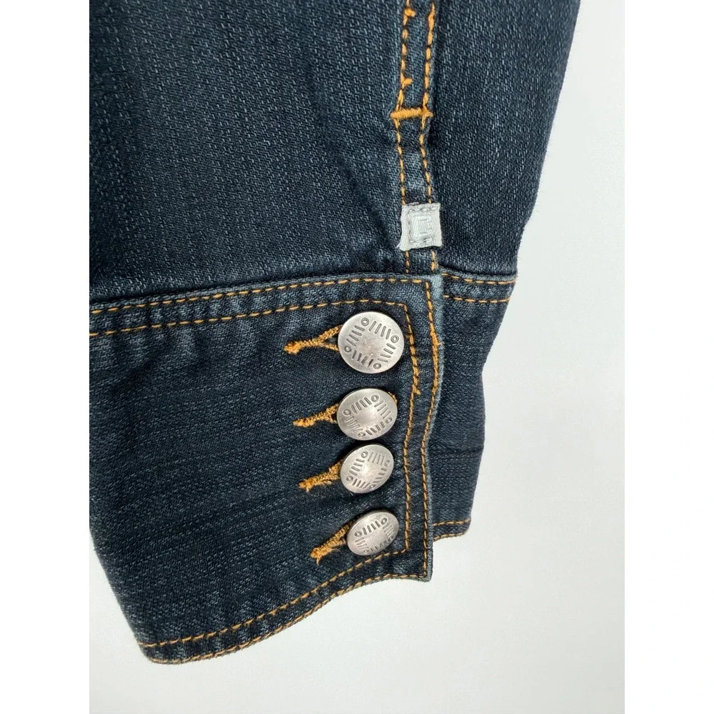 Chicos Platinum Dark Wash Denim Jacket Size 2 Indigo Button Front Stretch Cotton - Picture 4 of 8